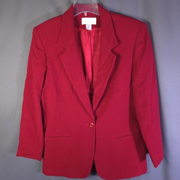 Precious‎ Fibers Wool Cashmere Blend Blazer Red Size Large Festive Old Money - Picture 1 of 7